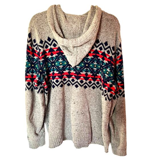American Eagle Hooded Bright Fair Isle Sweater Grey Marl SZ M - Picture 2 of 6